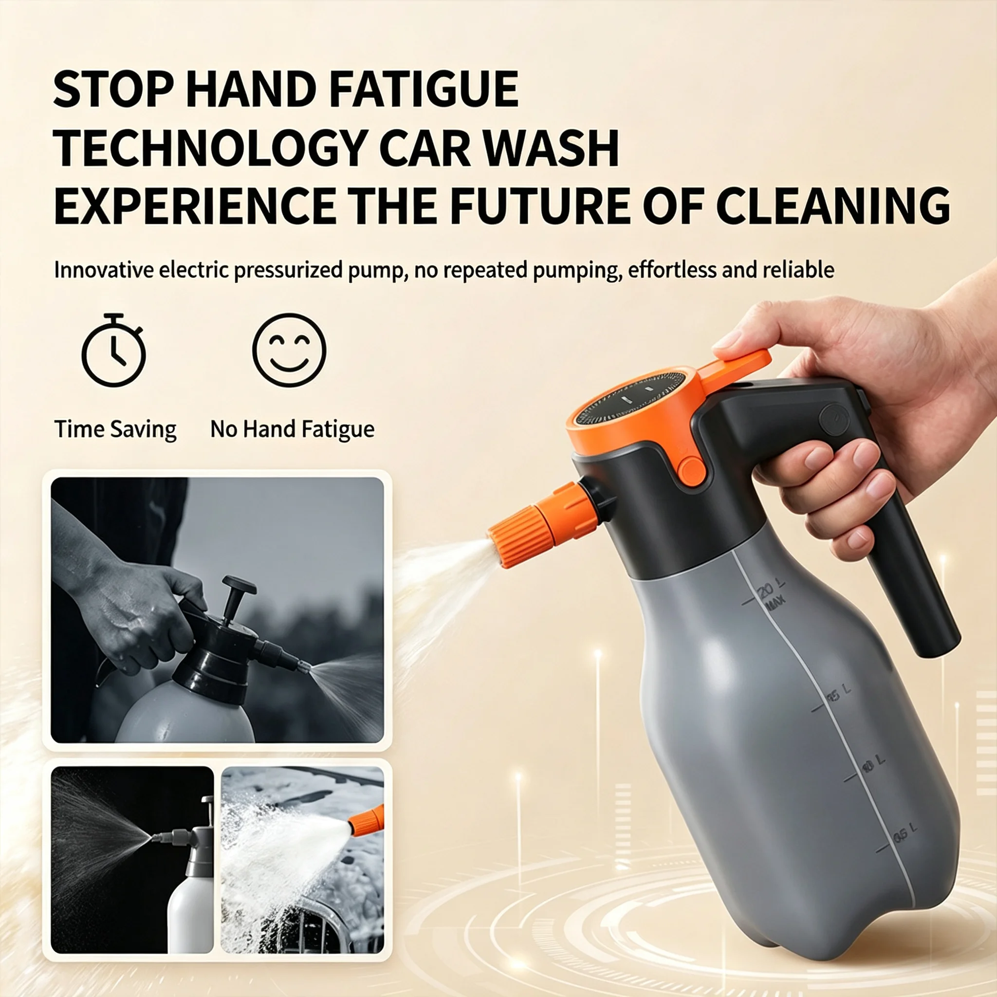 2L Electric Foam Spray Bottle with 60° Adjustable Household High Pressure Cannon for Car Wash Vehicle Home Garden Cleaning Tool