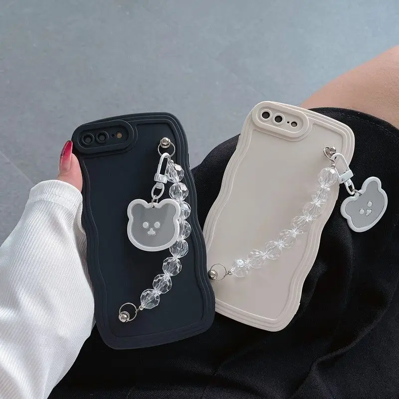 Korean Japan style diamond Bear Wrist Chain Case for Moto G73 G72 G30 G20 G10 E22 E13 E22i G13 G53 Soft Slicone Back Cover