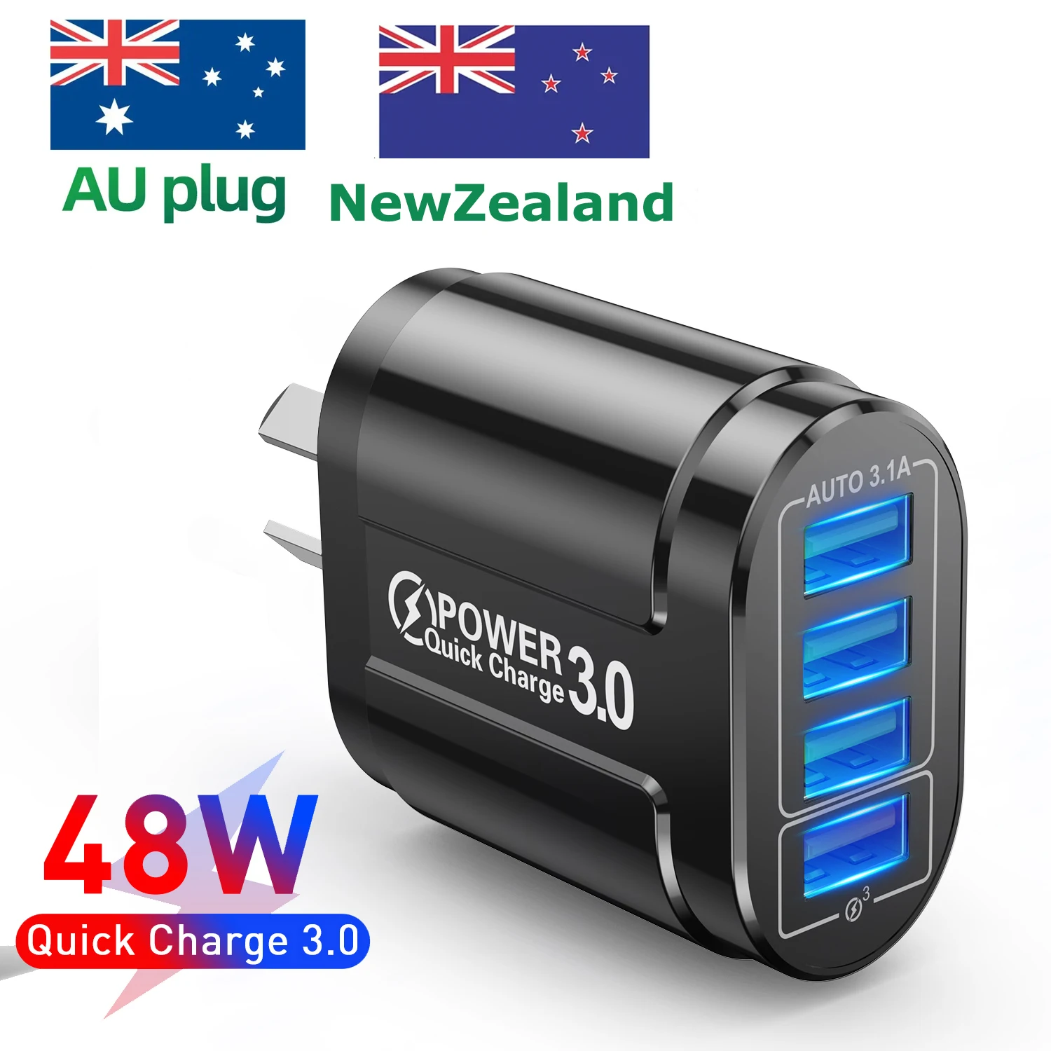 48W Ausralian USB Fast Chargers 3.1A AU Plug Quick Charge Travel Wall Charger 4Ports Fast Charging Charger for New Zealand