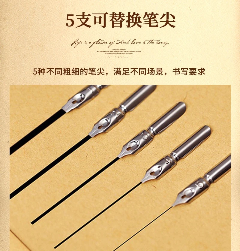 الرجعية الخط ريشة تراجع القلم الكتابة الحبر مجموعة القرطاسية الريشة قلم حبر عيد ميلاد المعلم هدية أدوات الكتابة #6