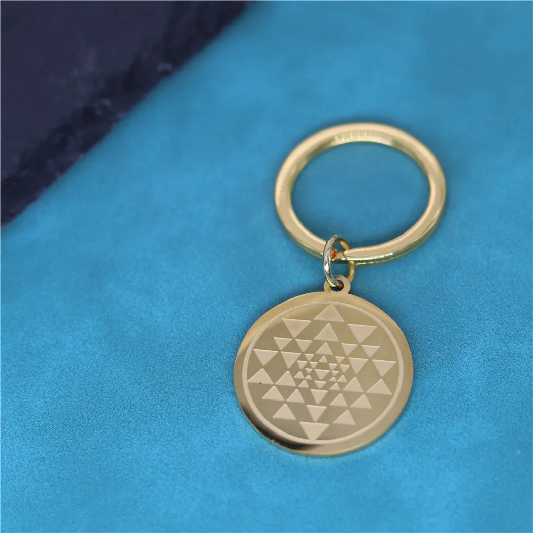 Stainless Steel Sri Yantra Symbol Pendant Stainless Steel Keychain For Men Women Buddhism Amulet Jewelry Gift