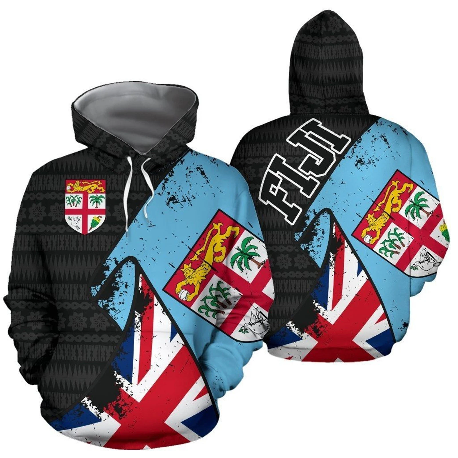 

HX Fashion Hoodies Fiji Vintage Tattoo Pattern Sweatshirts National Regional Flag Printed Coats Casual Pullovers Dropshipping