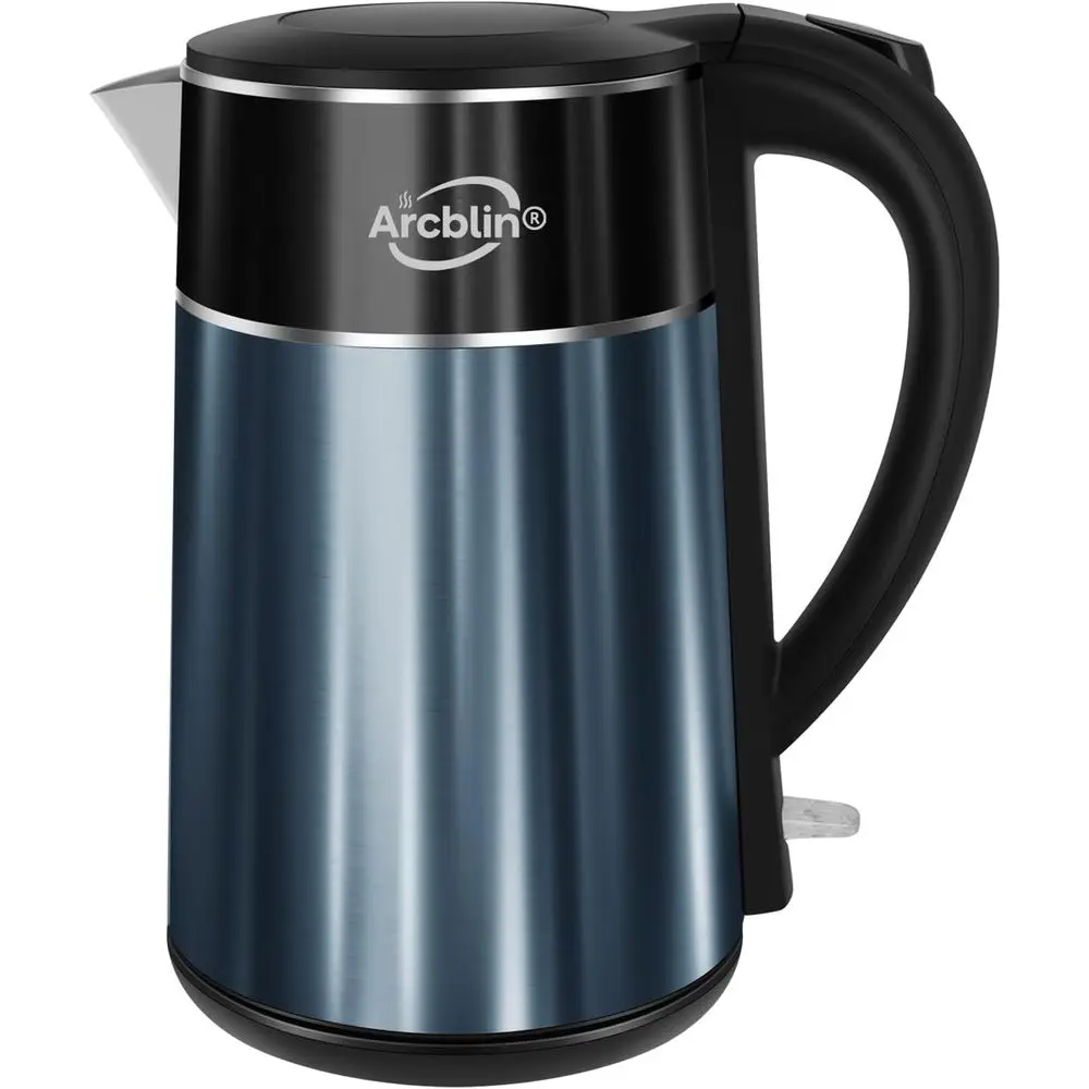 

1.8L 1350W Electric Kettle - Double Wall, Cool Touch, Auto Shut-Off, Boil-Dry Protection, Stainless Steel, Black & Navy