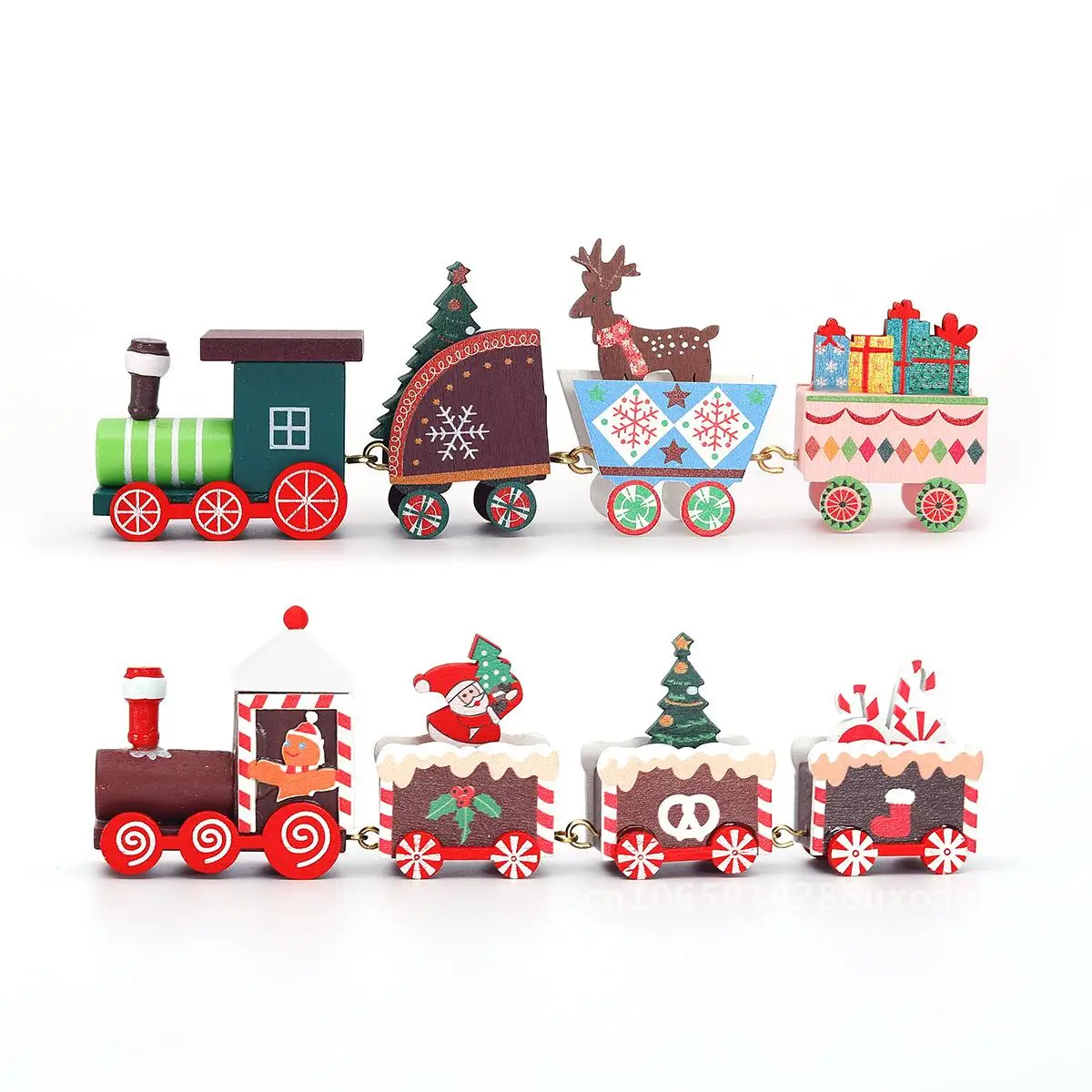 

Christmas Wooden Train Ornaments Brown & Colorful Deer Designs Holiday Home Decorations Children's Gift in Gift Box