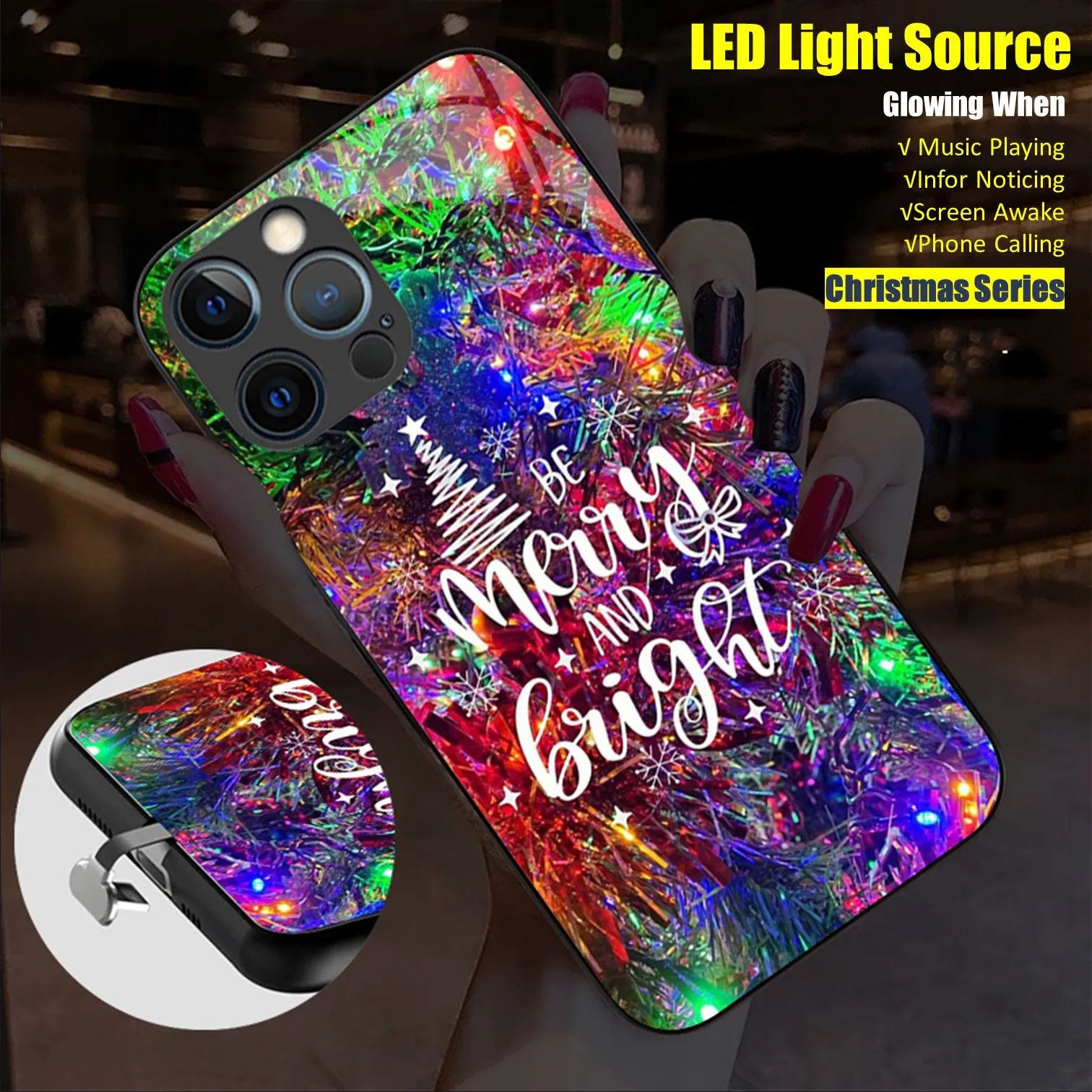 Christmas Colorful LED Light Glowing Luminous Tempered Glass Phone Case for Huawei P30 P40 P50 P60 Mate 60 40 50 Nova 9 Pro Plus