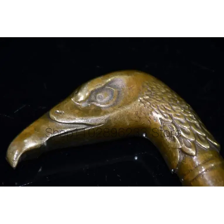 Chinese Brass Copper Hand carved Cane Walking Stick Head Handle eagle Statue