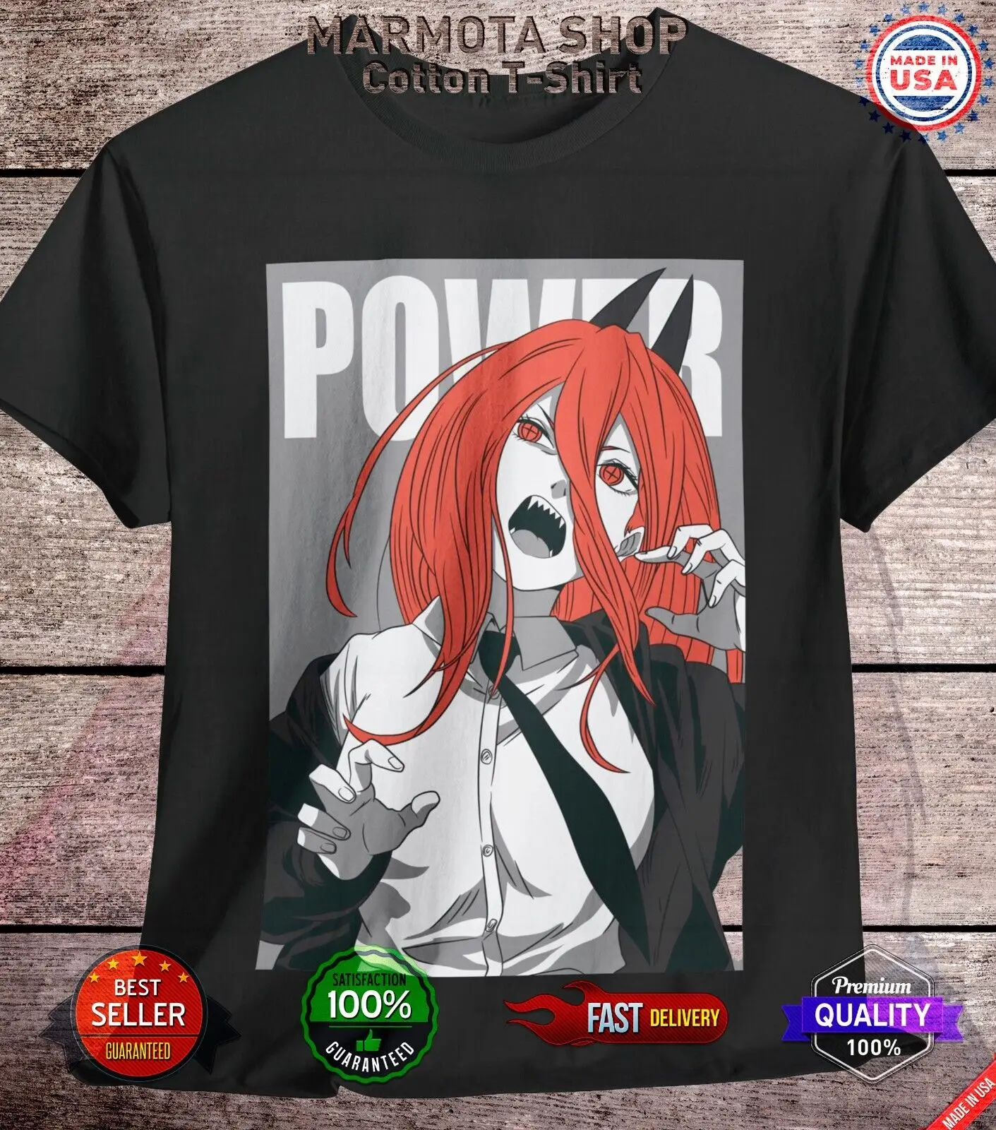 

Power Chainsaw Man Shirt Waifu Ecchi Anime Tee T-Shirt Sexy Makima Kawaii Devil