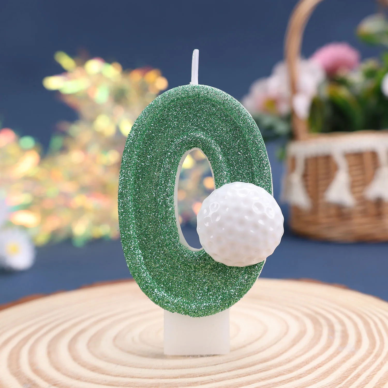 Fully covered with emerald green digital candles, golf ball decorative candles, birthday anniversary candles, and party gifts