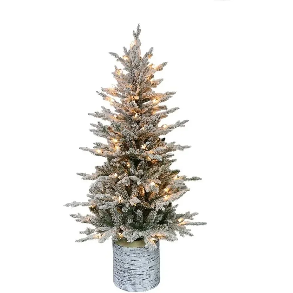 Christmas Tree Pre-Lit Potted Flocked Arctic Fir Pencil Artifical Artificial Green 36