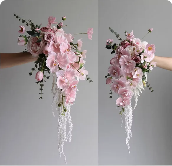 Water droplets holding simulation bouquet wedding photography powder Phalaenopsis silk flower home living room table table displ