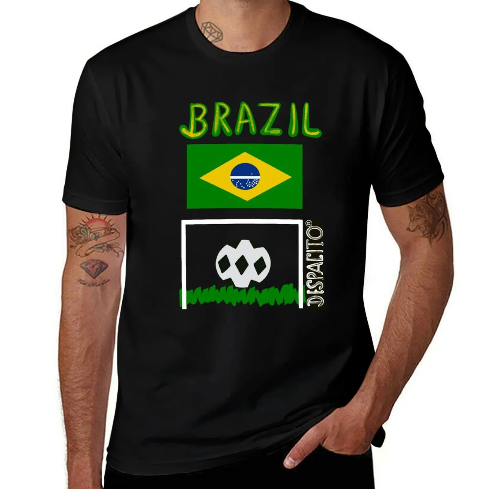 

Despacito Official Distressed Text Brazil Flag Futbol Soccer Ball T-Shirt Funny t-shirts boys whites t shirts for men pack