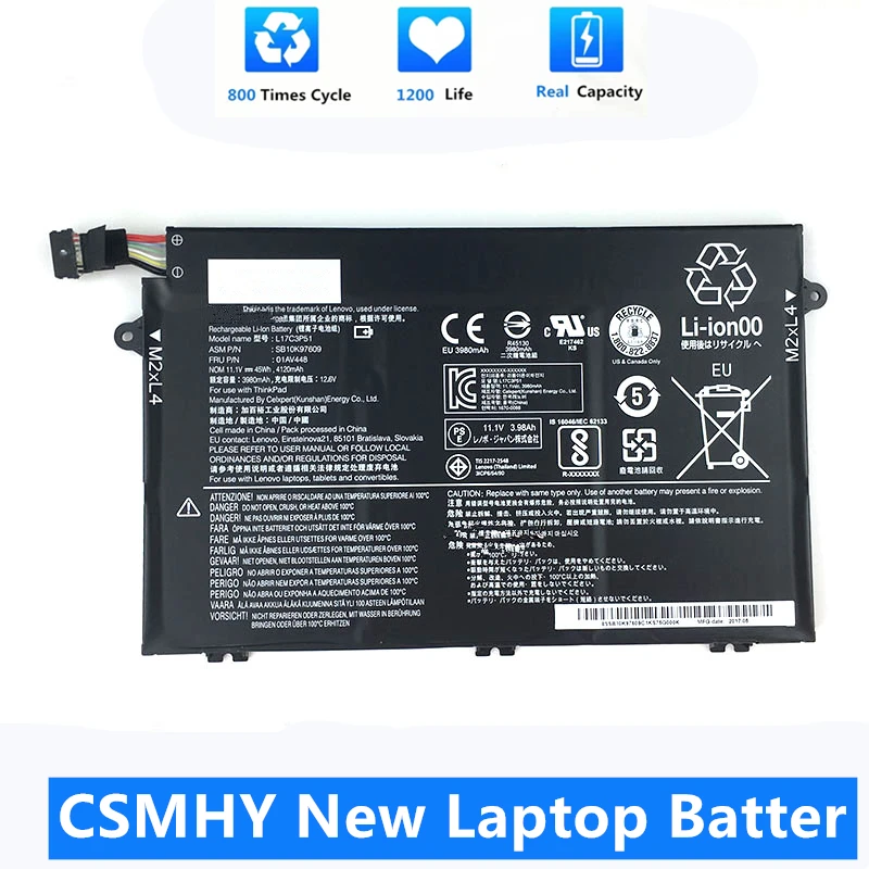 CSMHY New L17L3P51 Laptop Battery For Lenovo ThinkPad E15 E480 E490 E495 E580 E585 E590 E595 01AV446 01AV445 01AV448 SB10K97606