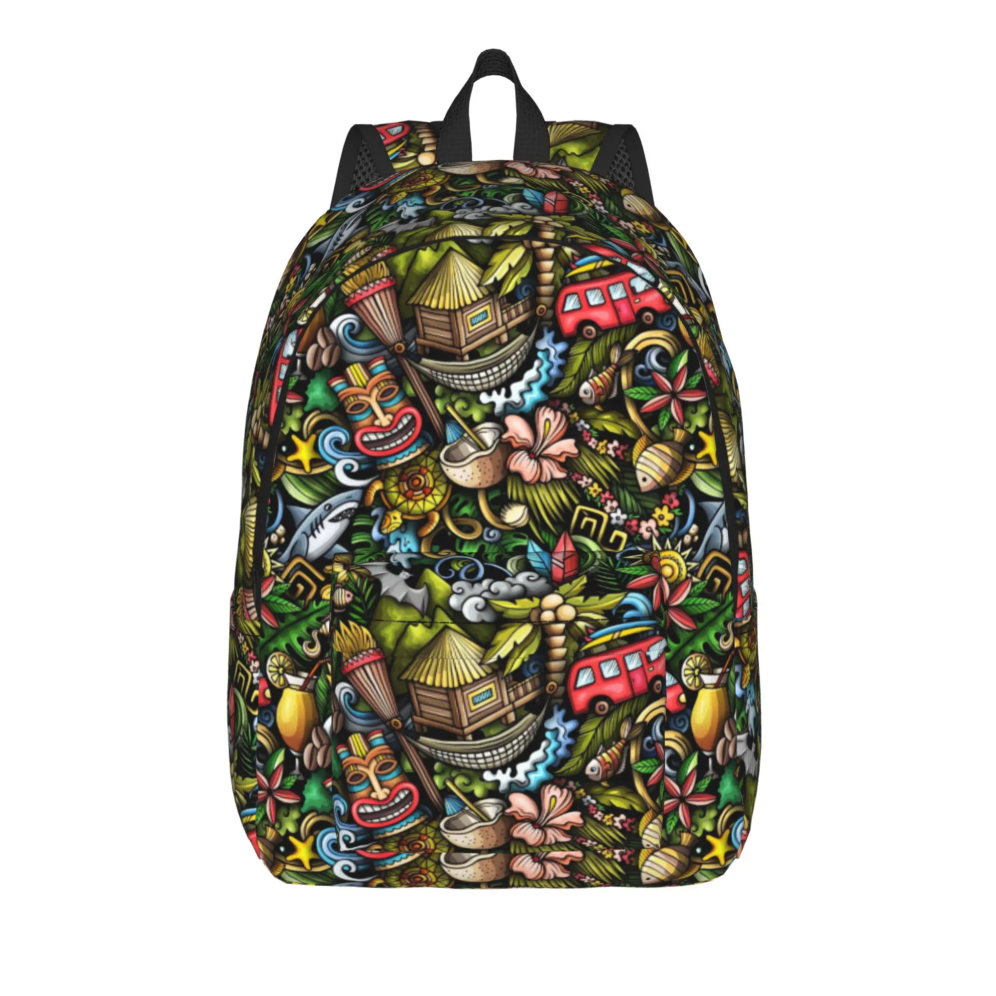 Tropical Hawaii Doodles   Backpack  Streetwear Backpacks Teen Camping Durable School Bags Colorful Rucksack
