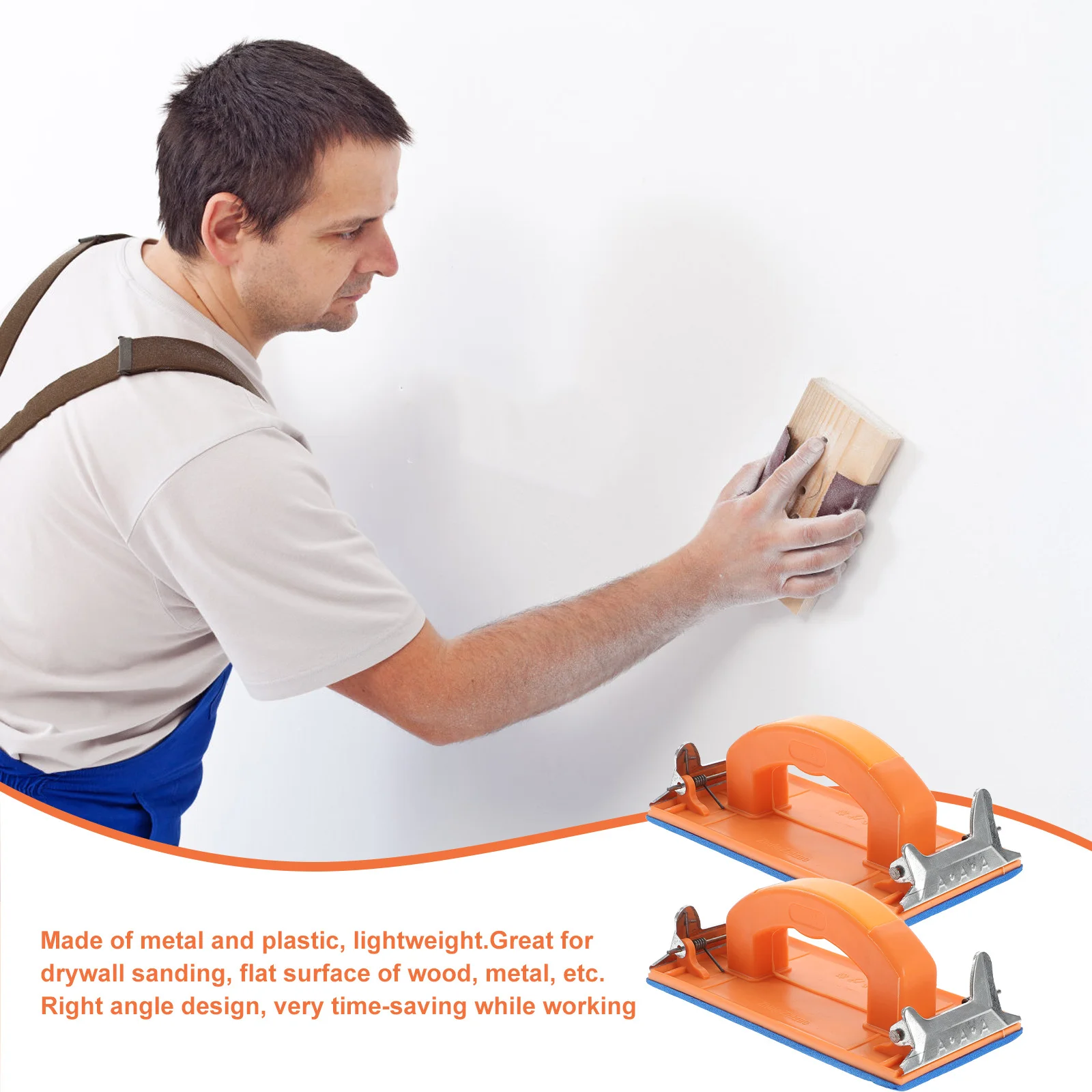 2 pçs suporte de lixa alça de borracha ergonômica ângulo direito braçadeira lixa ferramenta para drywall madeira metal polimento moagem lixar