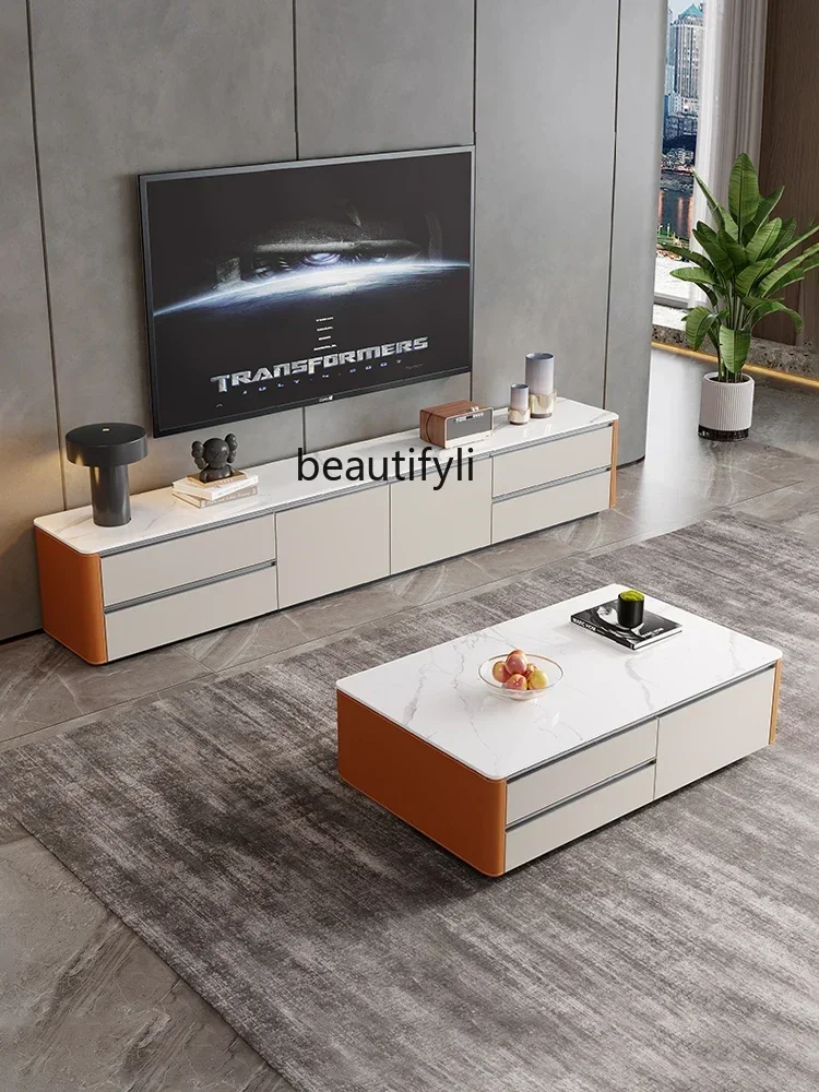 CqySaddle طاولة القهوة الجلدية تلفزيون خزانة مزيج المنزلية شقة صغيرة غرفة المعيشة خزانة خشب متين جديد #4