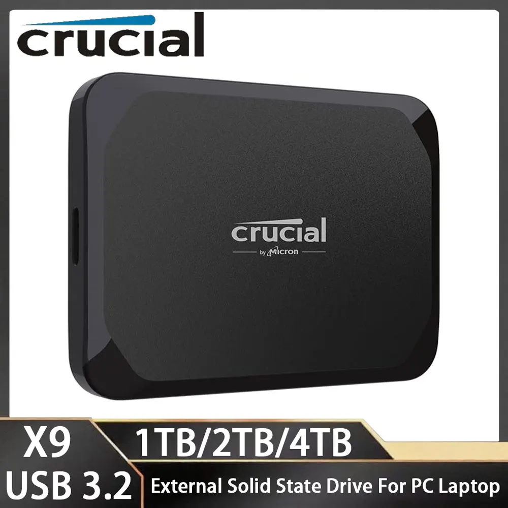 Crucial SSD X9 1TB 2TB 4TB Portable SSD External Solid State Drive USB 3.2 Hard Disk for Games Desktop(PC) Laptop Camera Storage
