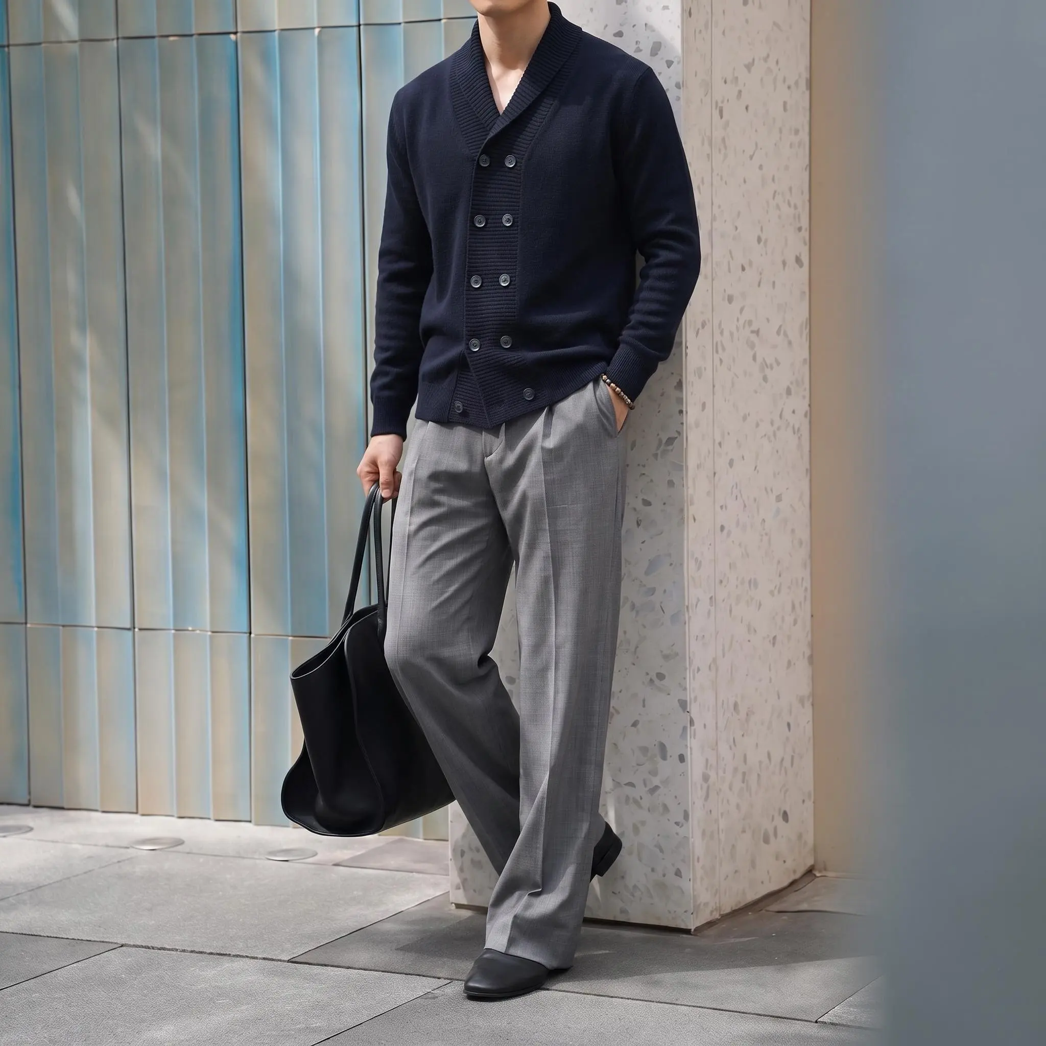 Men's 100% pure cashmere double-breasted cardigan 460g high gram weight 26 lapel cashmere sweaters.