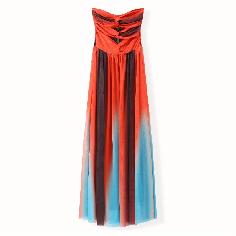 ฤดูร้อนใหม่สีสันพิมพ์ชุดชายหาดผู้หญิงเซ็กซี่ Hollow OUT เอวสูงชุด Maxi 2025 Vocation หญิง Vestidos