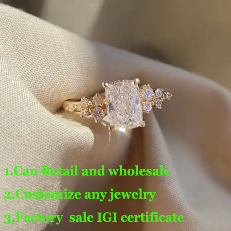 Real product video IGI Lab Growing Diamond Ring Radiant D Color 1 2 3Ct Solid 14K Yellow Gold Ring wedding ring factory made