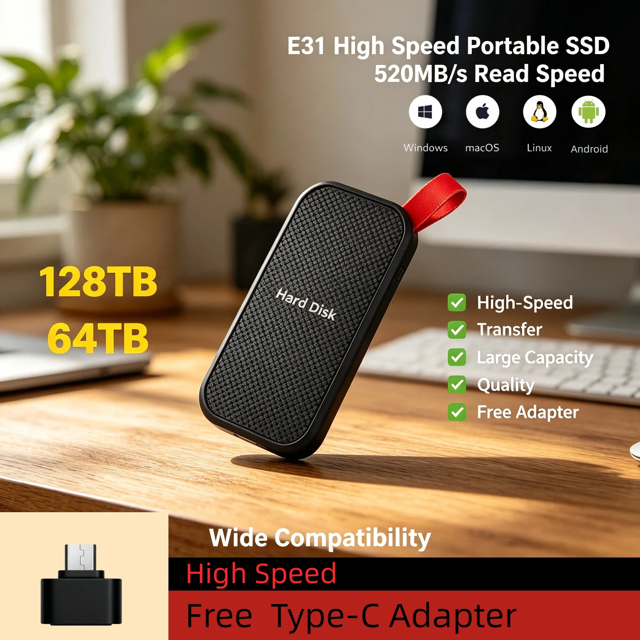 

Внешний SSD-накопитель E31 1 ТБ/2 ТБ USB 3.1: высокоскоростное портативное хранилище для ноутбуков, PS5, игровых телефонов, дисков данных Pro Max Fast