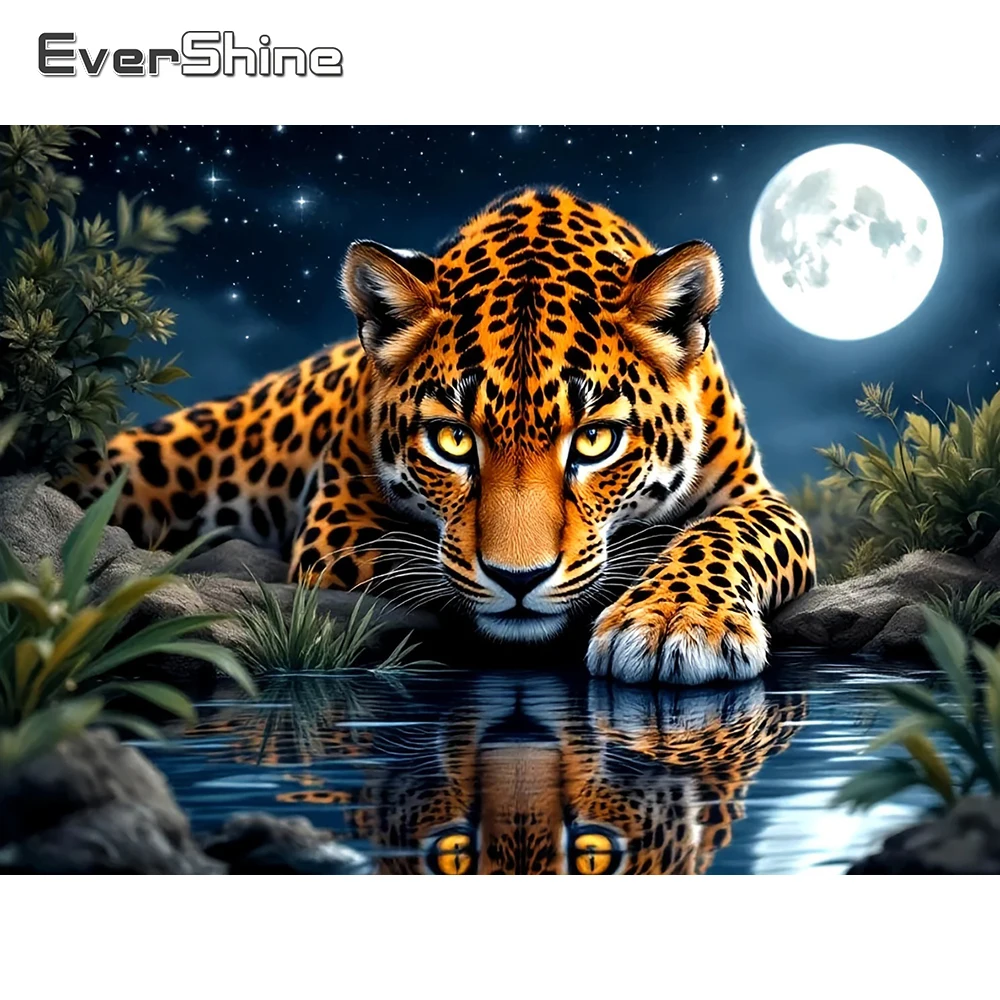 EverShine Diamond Painting Leopard Vollquadrat-Mosaik Tierbild Strass-Stickerei Mond Bastelset Wandkunst