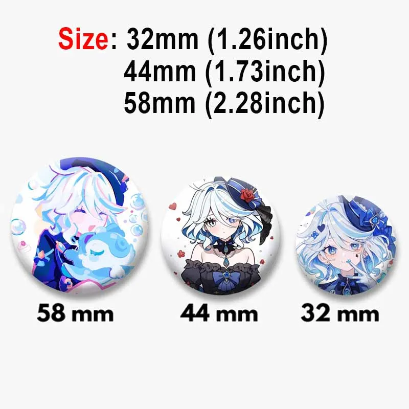 Cartoon Girl Furina‌ Badge Game Genshin Impact Round Brooch on Bag Clothes Accessories Custom Lapel Pin Jewelry Gift for Friends