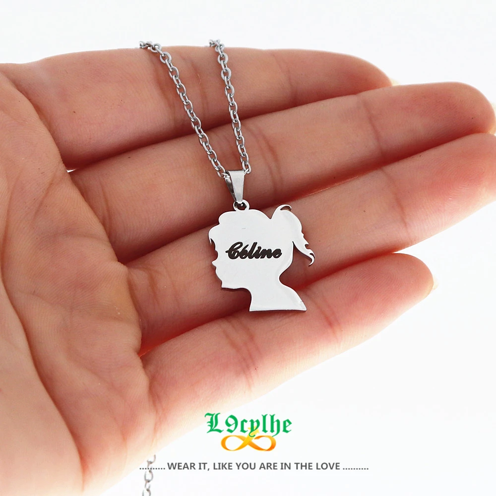 Personalized Kids Names Necklace Boy Girl Child Face Silhouette Necklace Pendant Personalized Double Necklaces BFF Jewelry Gift