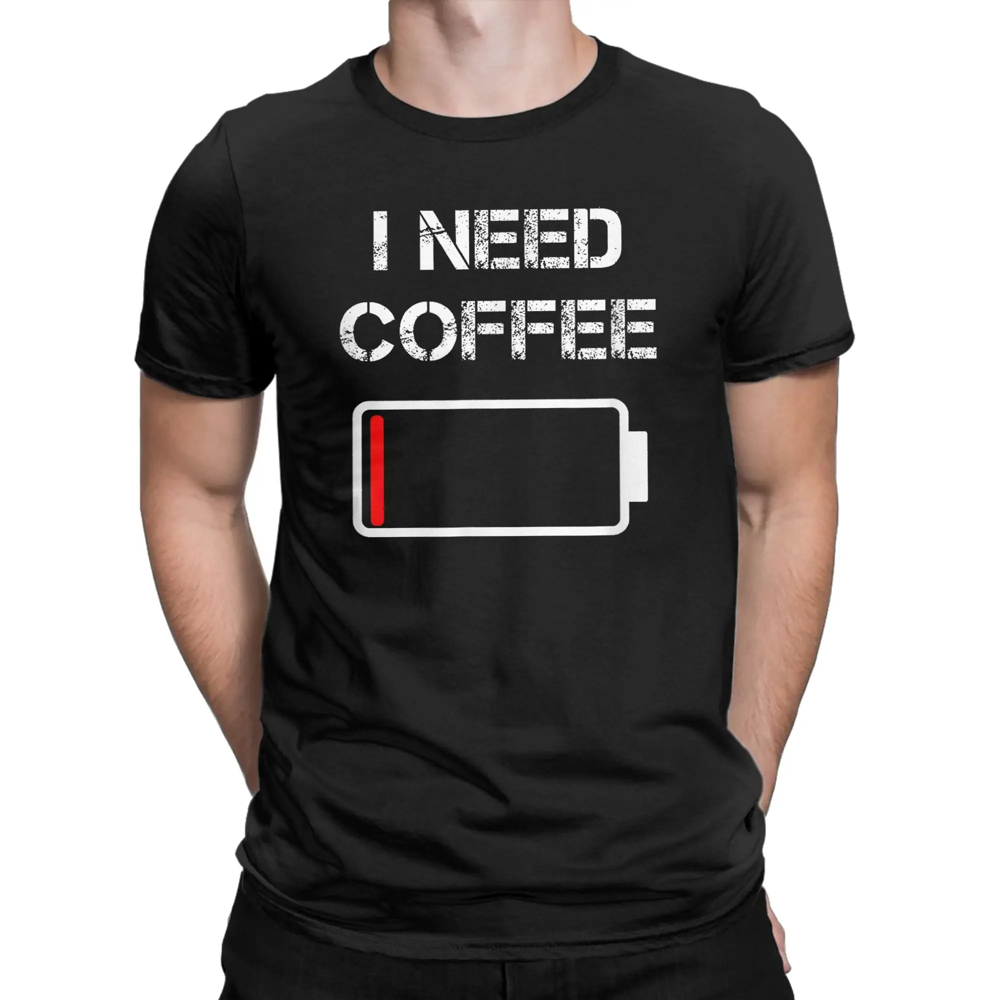 Funny I Need Coffee Funny Coffee Cups Battery Beans Coffee Tshirts Men's Cotton Short Sleeve  Round Neck Summer Clothing