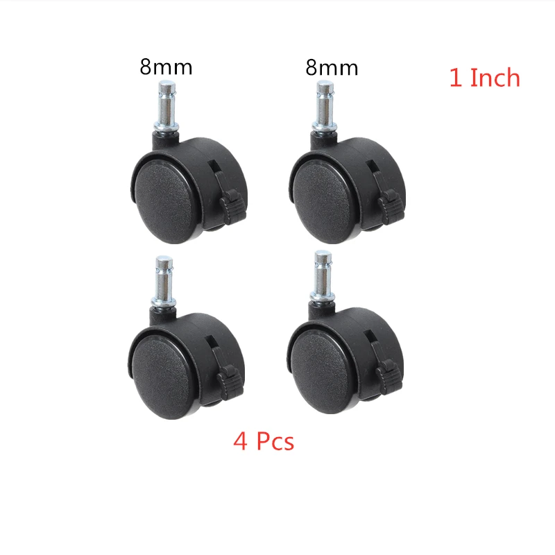 4 Pcs/Lot 1 Inch Small 8mm Circlip Wheel Nylon Stick Universal With Brake Electrical Caster Furniture Plastic