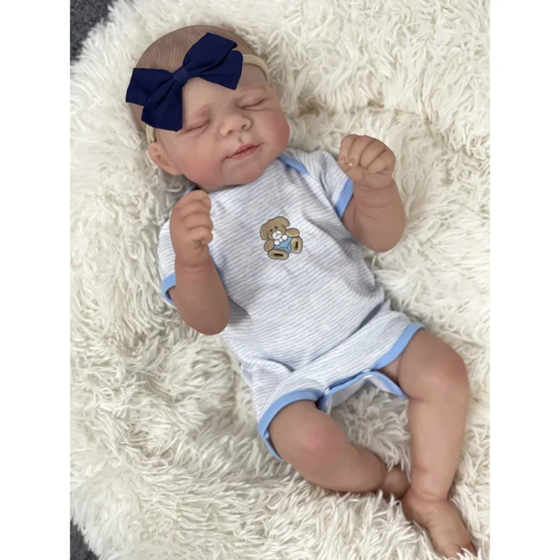 48CM 전신 비닐 실리콘 베이비돌 리본 파스칼 신생아 잠자는 여자아이/남자아이 3D 페인팅 피부, 보이는 정맥 포함 베베 리본