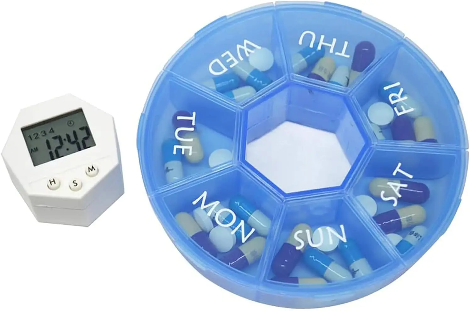 7-Compartment Smart Electronic Pill Box Round Convenient Plastic Abs+Pp Pill Box Alarm Clock Voice Reminder Pill Storage