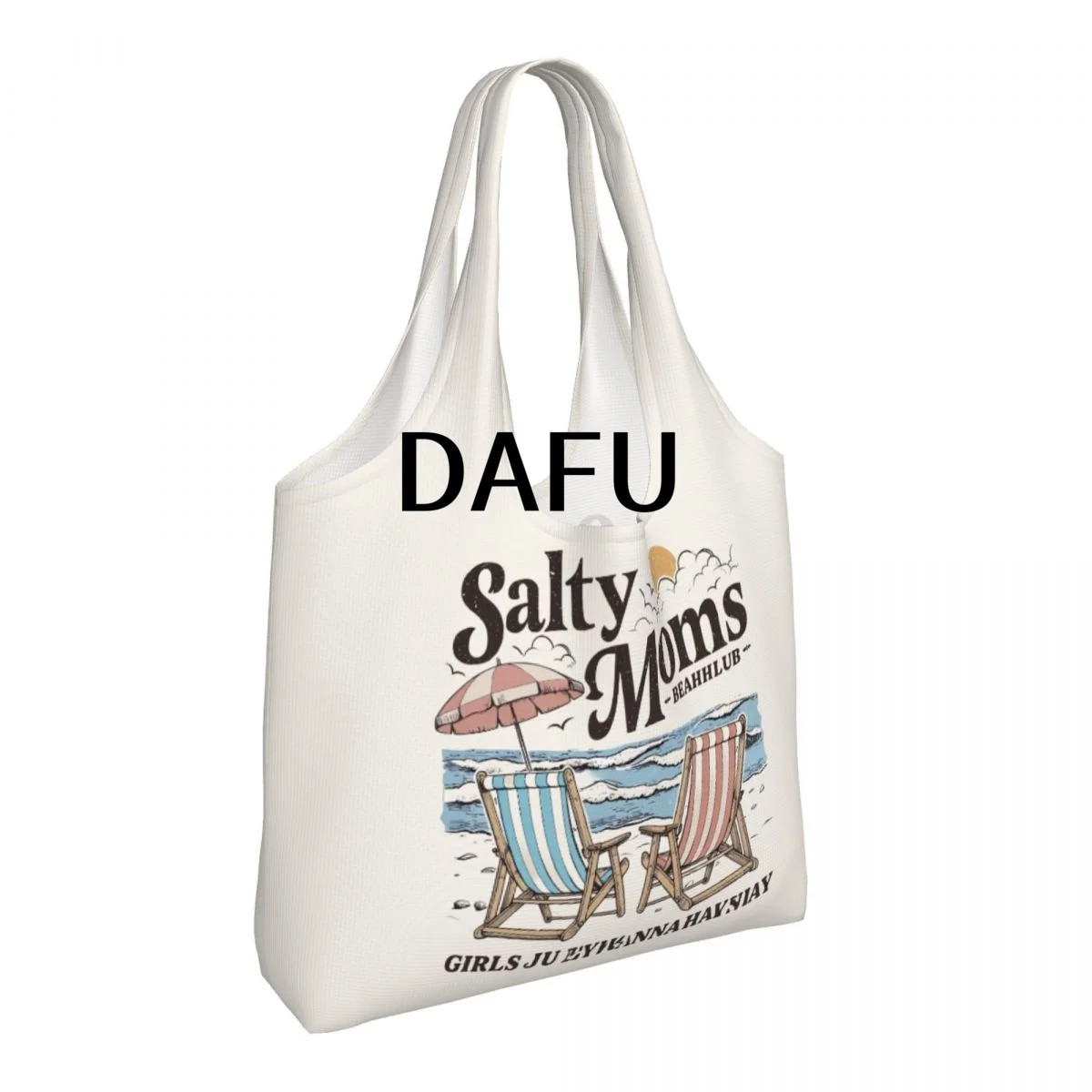 Salty Moms Beach Club Large Capacity Canvas Tote Bag Single Shoulder Work Commute Bag For Women Eco-Friendly Shopping Bag