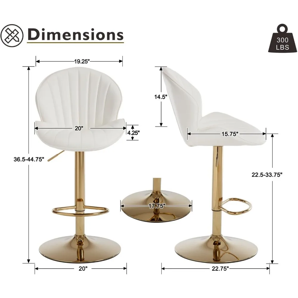 フェイクレザー ホワイト バースツール 4 個セット 高さ調節可能なバーチェア モダンな回転バースツール シェル型バック付き キッチンスツール