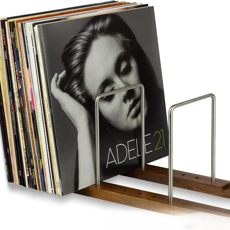 Solid wood vintage vinyl record holder CD wooden record display rack storage display iron record