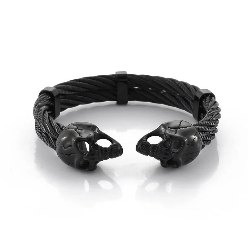 Punk Viking Double Skull Stainless Steel MEN'S Titanium Steel Bracelet