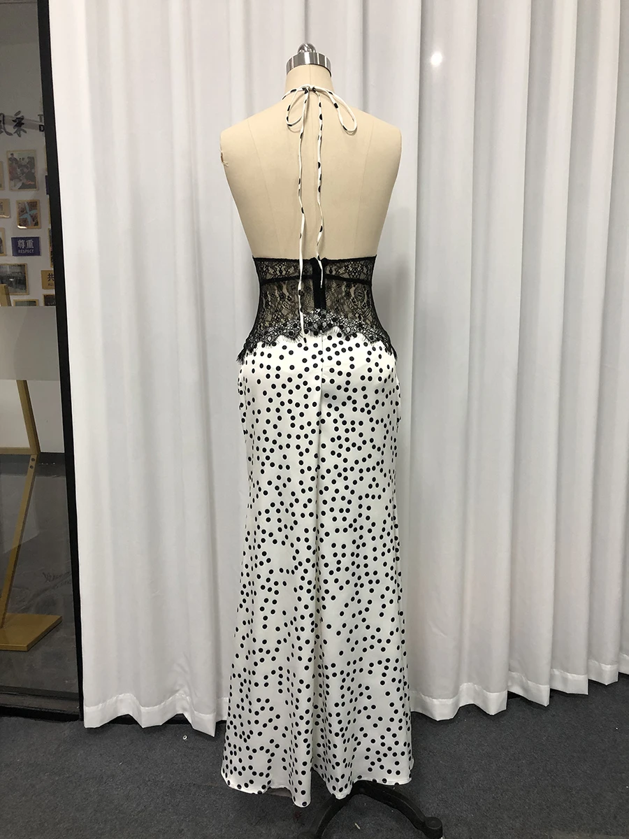 TWOTWINSTYLE ضرب اللون تقسم موجة نقطة فساتين أنيقة للنساء الرسن أكمام شير المرقعة الدانتيل فستان مثير الإناث جديد #6