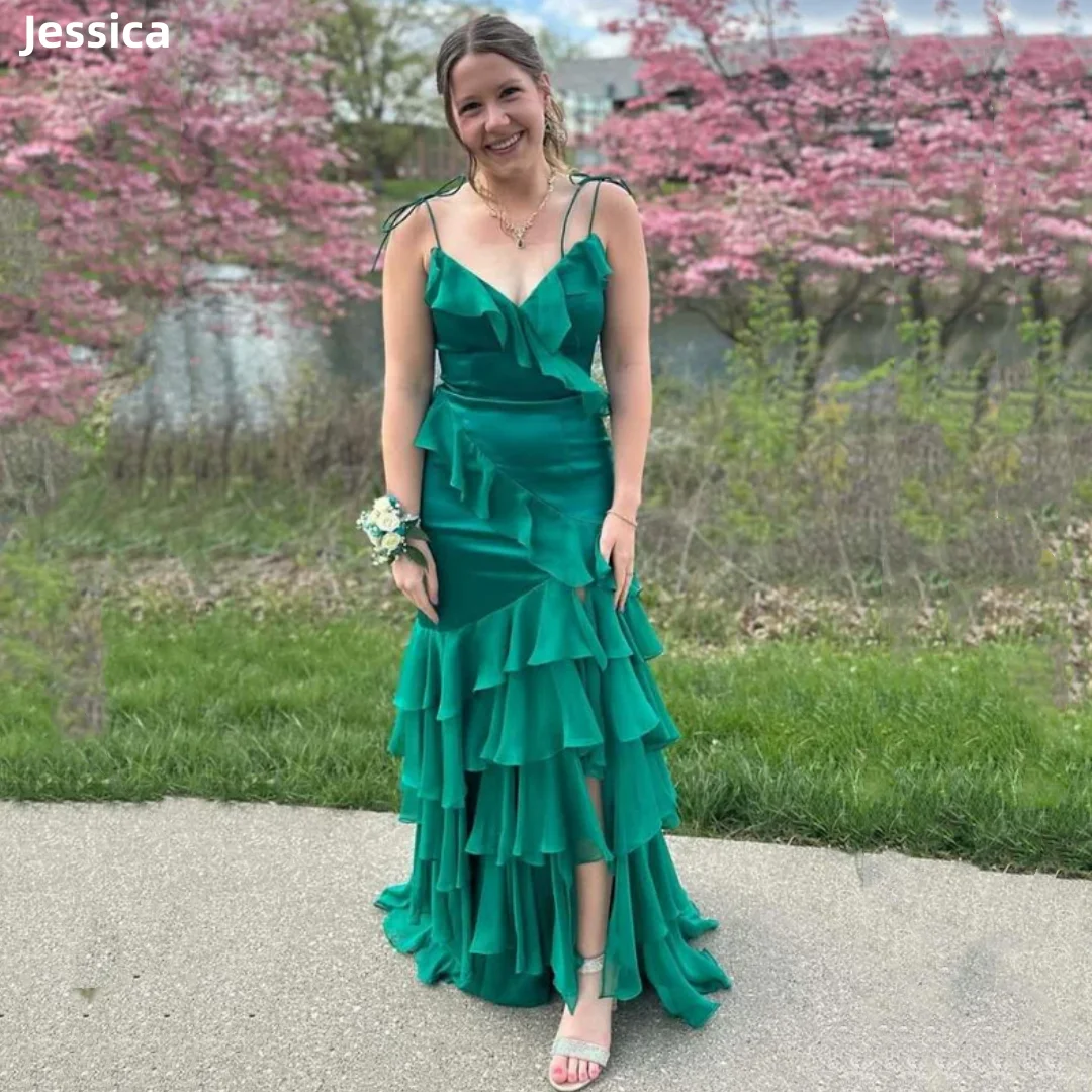 

Jessica Sweetheart Green Prom Dresses Chiffon Layering Elegant Evening Dresses Mermaid Cocktail Dresses Vestidos De Fiesta