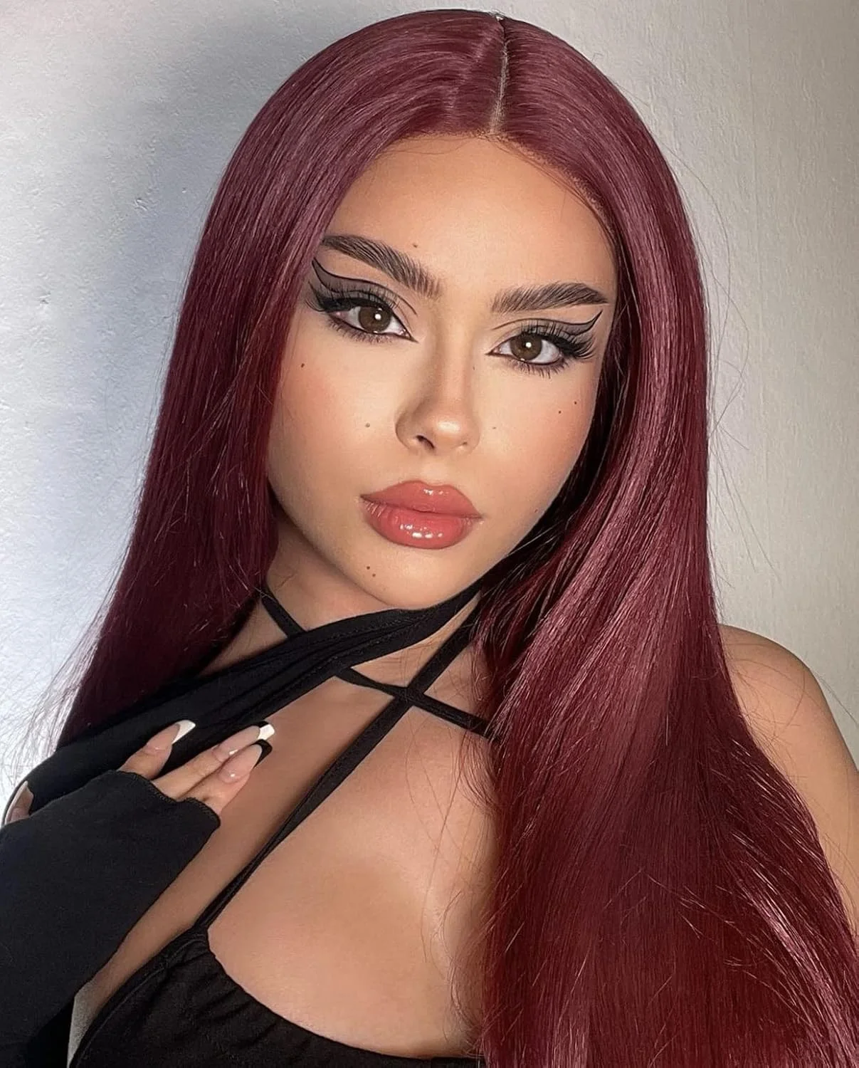 

99J Бордовый цвет волос Парик фронта шнурка Длинные прямые волосы винно-красный 13x4 Парики фронта шнурка для модных женщин