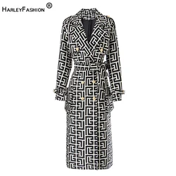 HarleyFashion Trendy Top Quality Loose Design Texture autunno inverno Trench lunghi per donna