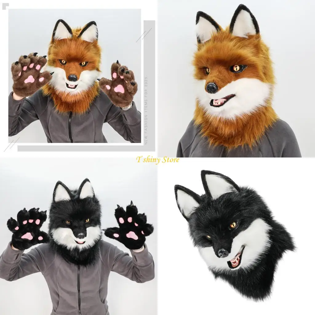 

N58f пушистый плюшевый костюм волчья маска