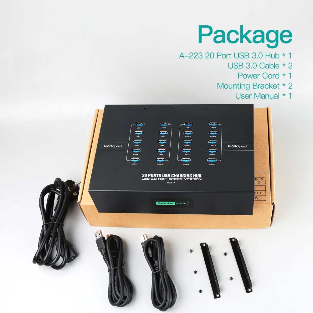 Sipolar A-223 Industrial Usb 3.0 Hub for Phone Accessories 200W  2.1A High Speed  20 Port Usb Hub Tablet Charging Station