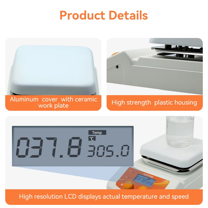 WESTTUNE محرك مغناطيسي مع محرك التدفئة شاشة ديجيتال ترموستاتي خلاط مغناطيسي مختبر خلاط أطباق ساخنة 1500 دورة في الدقيقة #5
