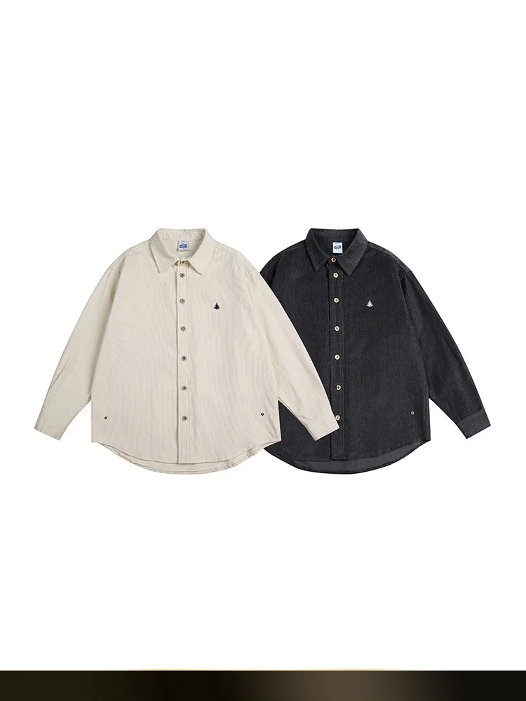 

NTED Autumn New Corduroy Loose Casual Long Sve irt Two Colors Full Cotton No Elastic Embroidery Men's irt Youth Faion