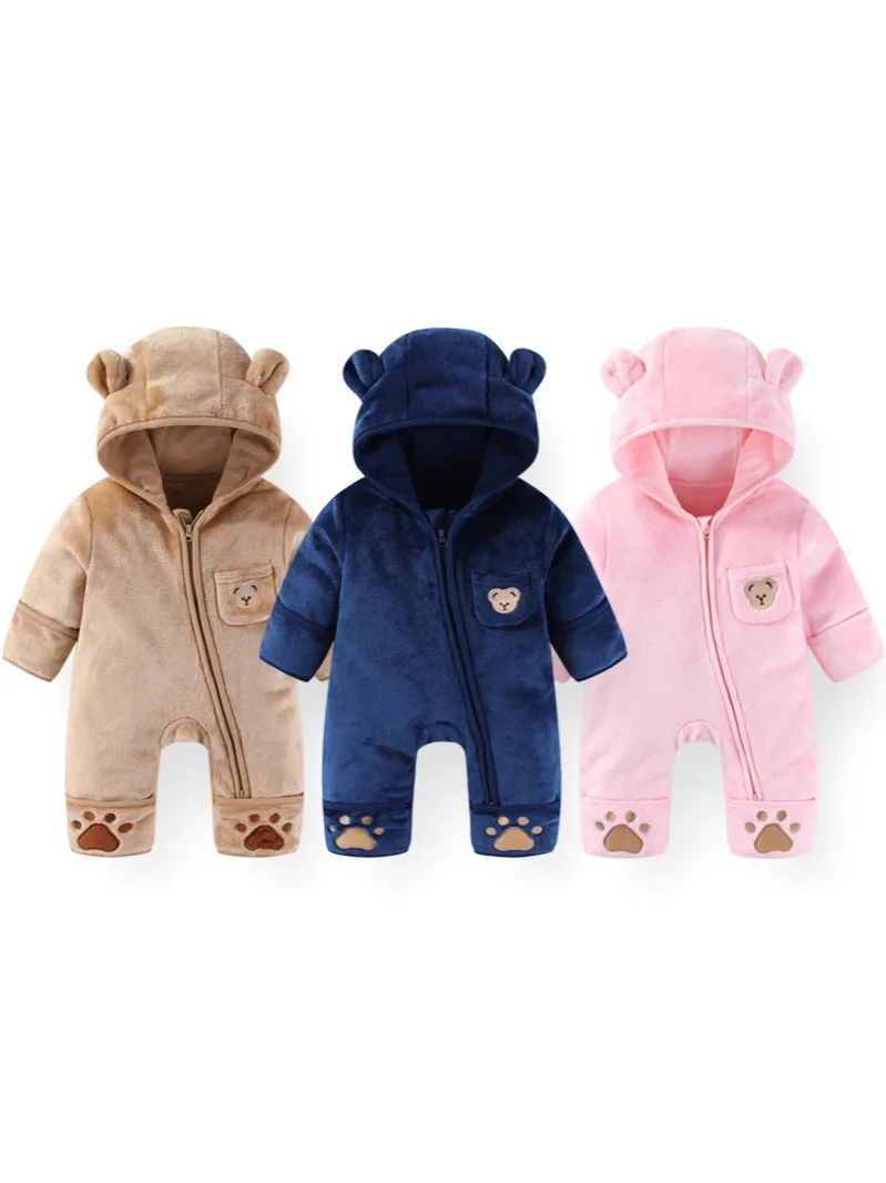 LILIGIRL 2025 Winter Newborn Clothes Cotton Padded Toddler Clothes Fur Lining Girls Hoodie Footies Warm Jumpsuits