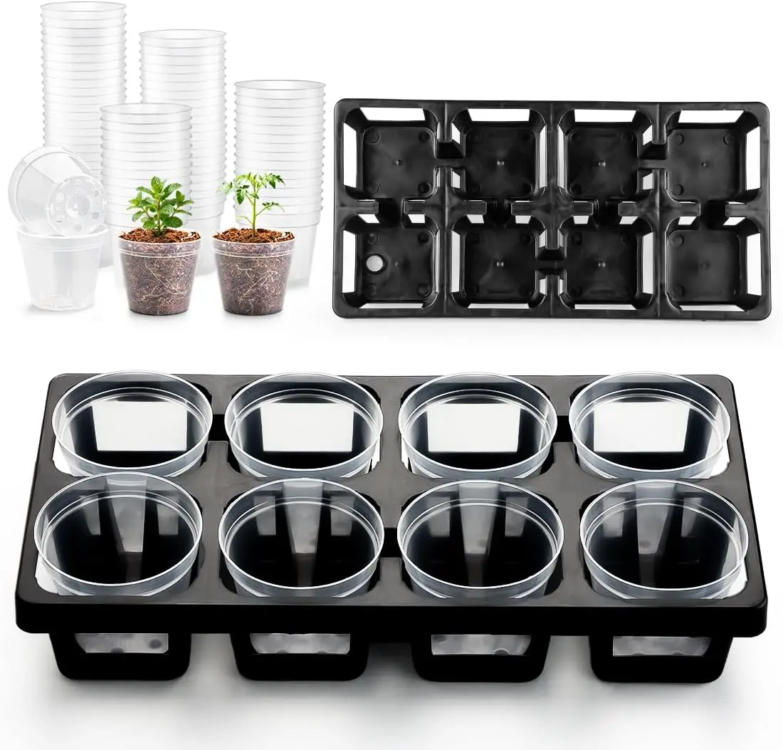 

Поддоны для рассады на 8 ячеек, 10 штук (12x6x2 дюйма), с круглыми горшками для рассады 2,5 дюйма (6,5 см), 80 штук (прозрачные), пластиковые, для выращивания семян