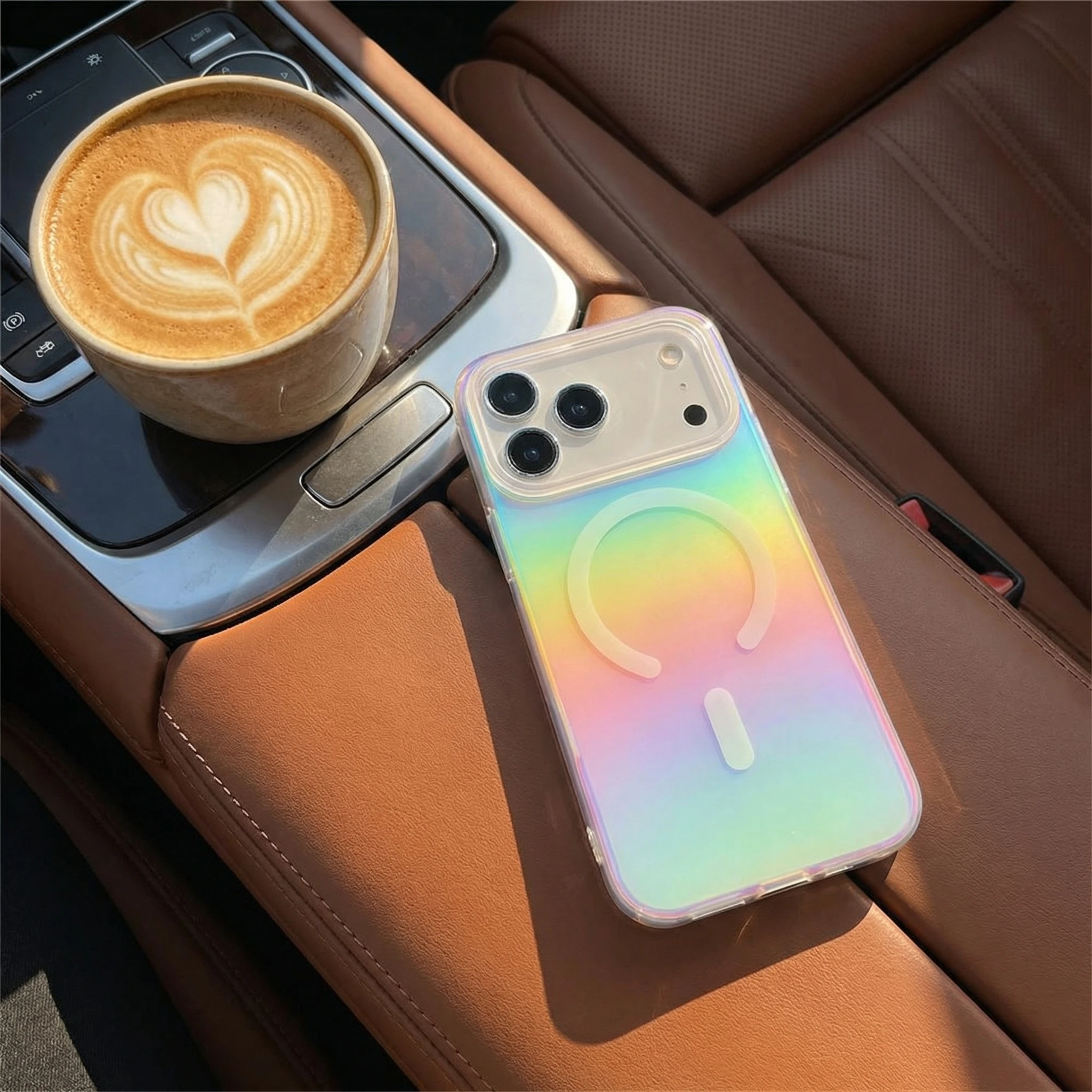 For iPhone 17E Air 16 15 14 13 12 Pro Max Plus 16E Frosted Laser Gradient Rainbow Magnetic Case with Magsafe Shockproof Cover.