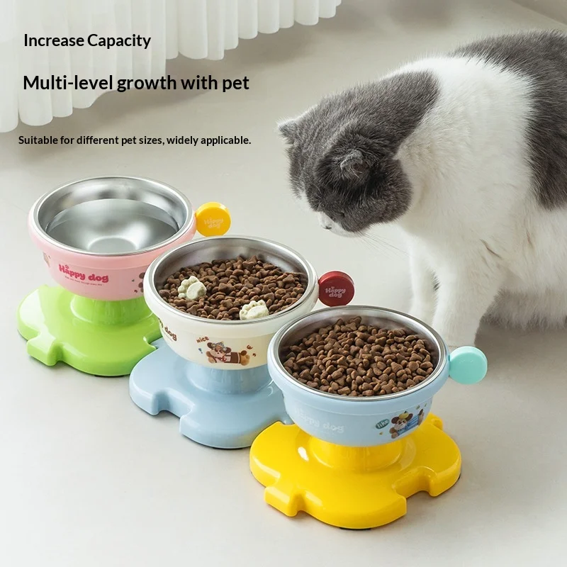 Best-selling stainless steel high-legged cat bowl with neck protection and non-slip design, suitable for small cats and dogs