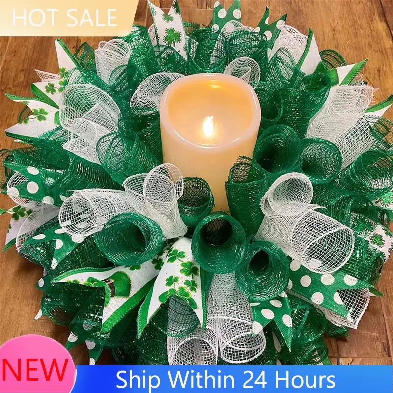 4 Roll St. Patrick's Day Poly Mesh Ribbon Plastic Mesh Green White Wired Edge Ribbon 10 Inch X 30 Feet Poly Deco Mesh Ribbon