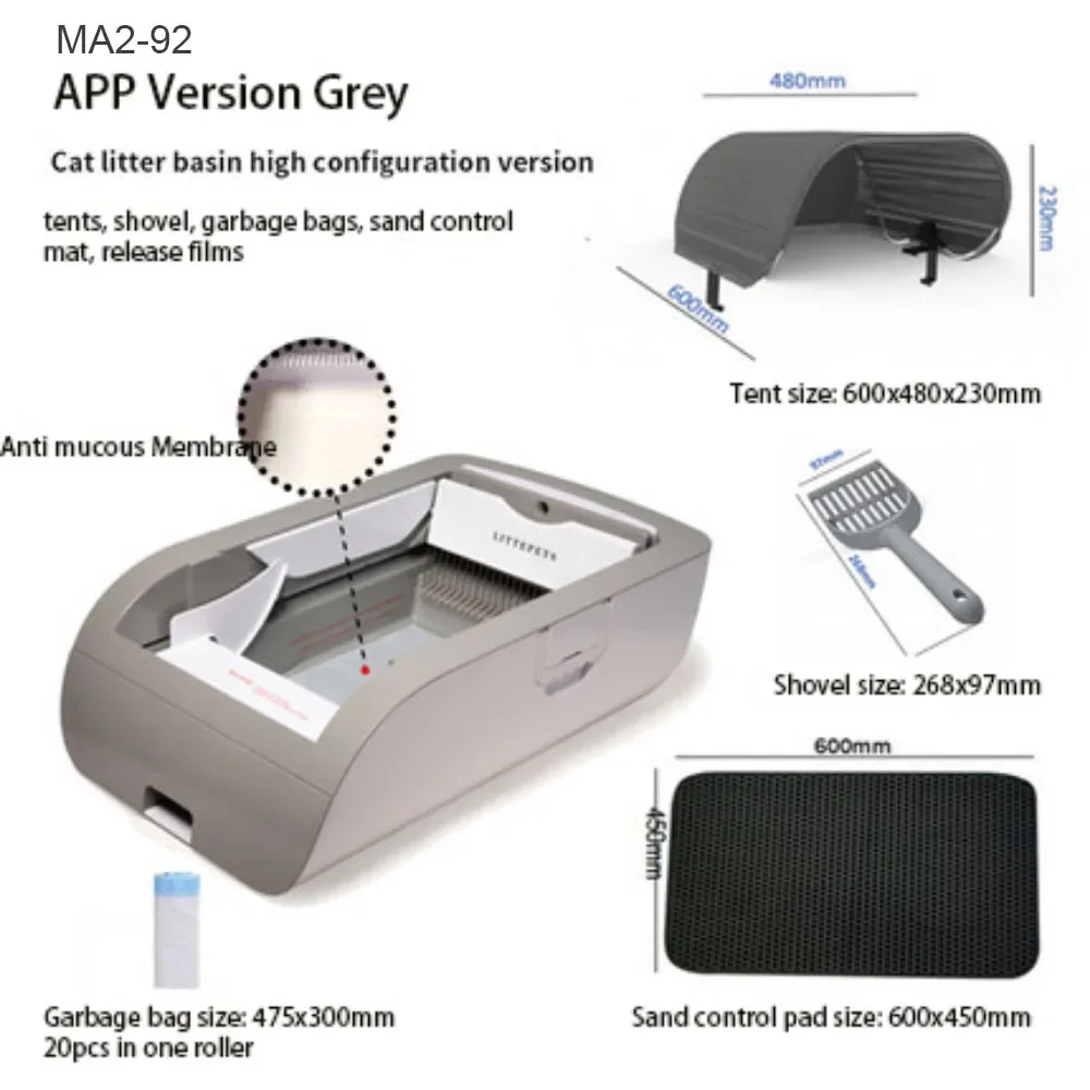 MA2-92-Pro Automatic Self-Cleaning  Stick Remote Control Remote Cat Liter Toilet with Tent