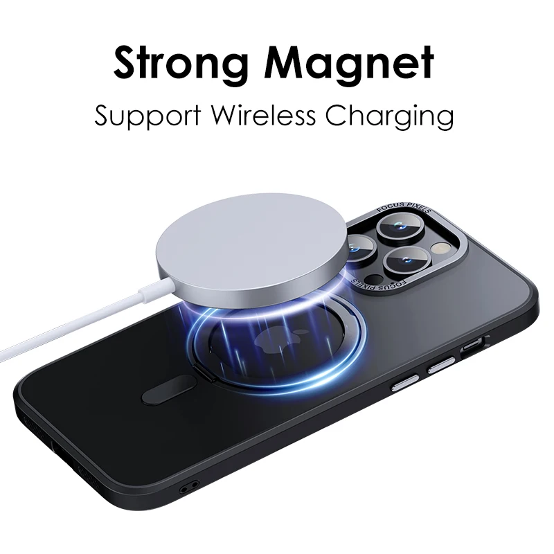 Magnetic Phone Case with Ring Holder, Frosted Transparent Cover, 360 ° Rotation Stand, iPhone 17, 12, 13, 14, 15, 16 Pro Max, 16